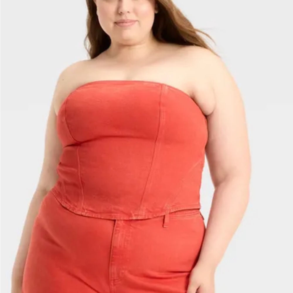 Burnt Orange Denim Strapless Top